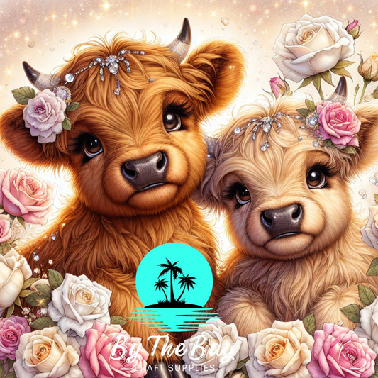Pink roses Highland Cow duo SUB PRINT