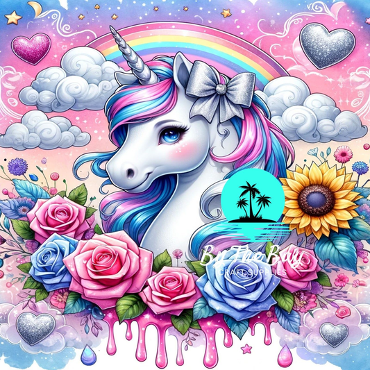 Unicorn  with rainbows clouds & pink drip SUB PRINT