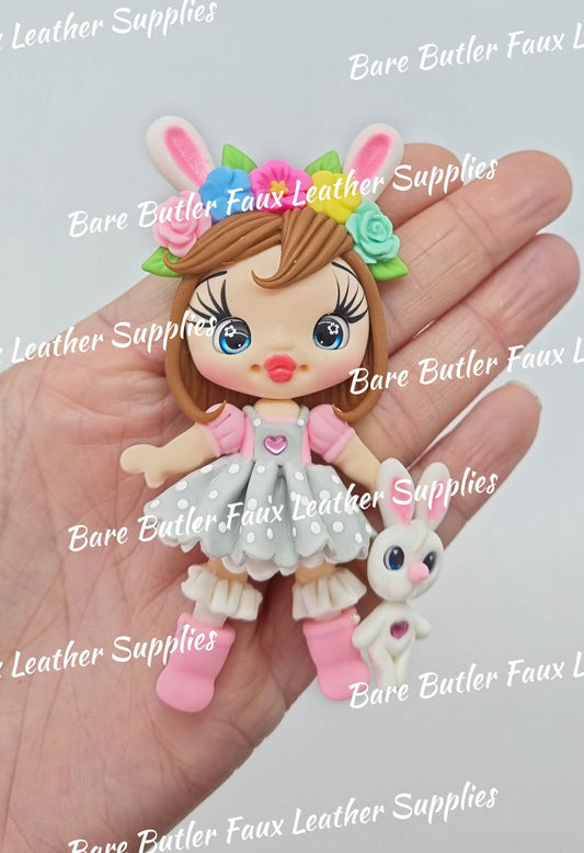 Easter Girl Holding Bunny - Bare Butler Faux Leather Supplies 