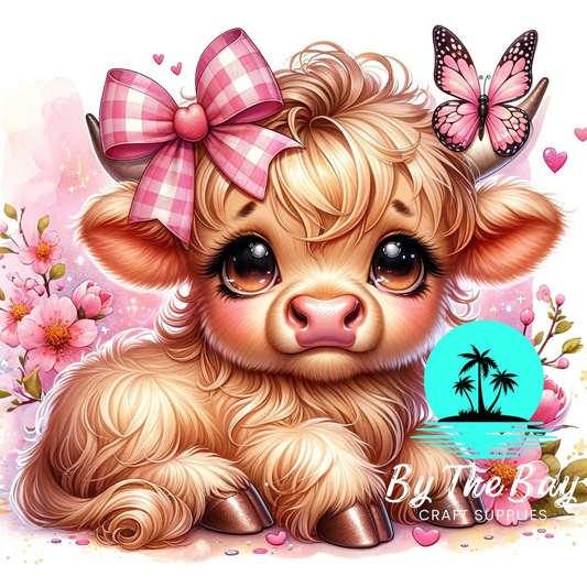 Highland Cow pink piggy bows SUB PRINT