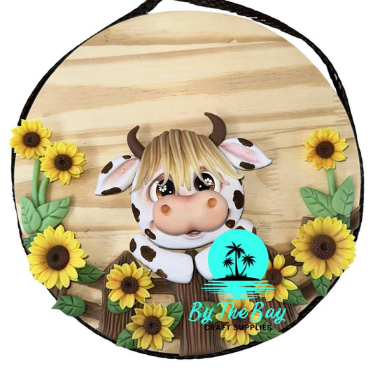 Cow Plaque (Approx. 25cm round wooden base)