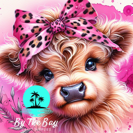 Pink leopard bow highland cow SUB PRINT