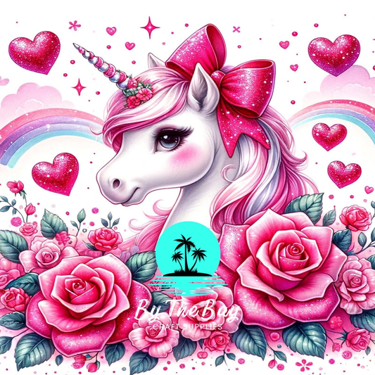 Pink bow Unicorn with roses SUB PRINT