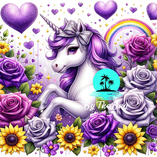 Unicorn purple roses & hearts  SUB PRINT