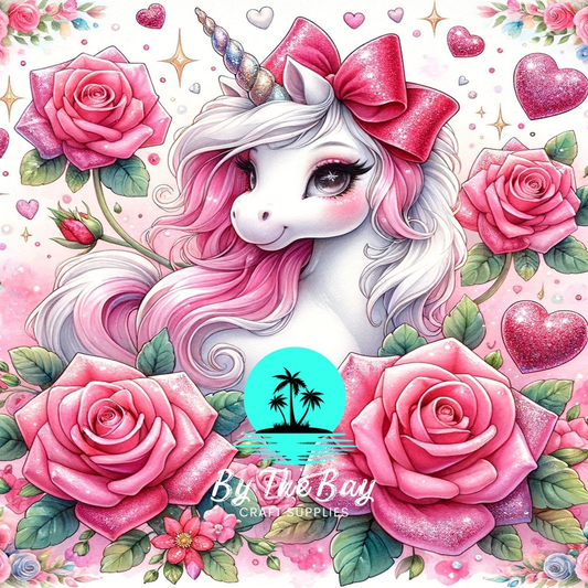Pink bow Unicorn with light pink roses SUB PRINT