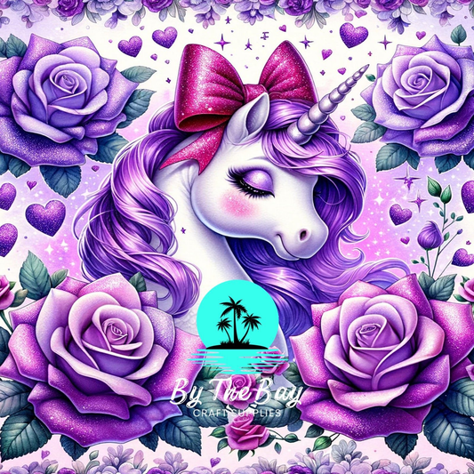 Purple bow Unicorn with purple roses SUB PRINT
