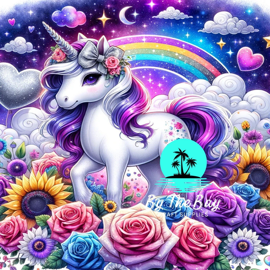 Purple unicorn with stars  & rainbow  SUB PRINT