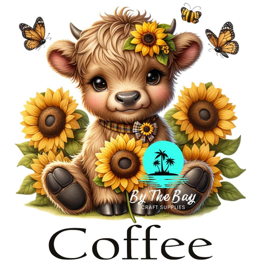 Highland Cow sunflowers & butterfly Tea/Coffee/Sugar jar decal