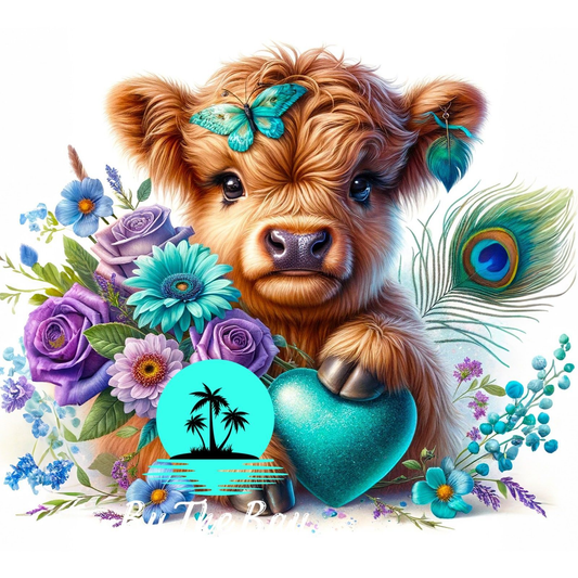 Teal heart Highland cow SUB PRINT