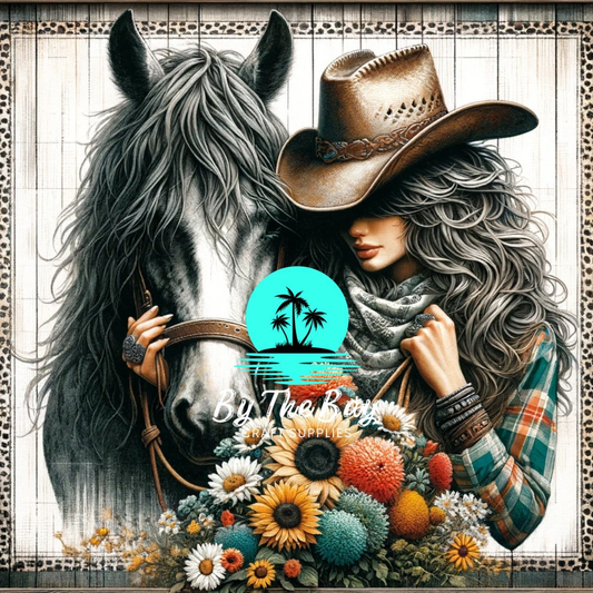 Cow girl & grey horse SUB PRINT