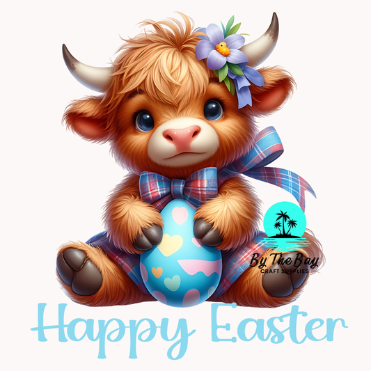 Easter Highland Cow with Easter Egg UV Decal