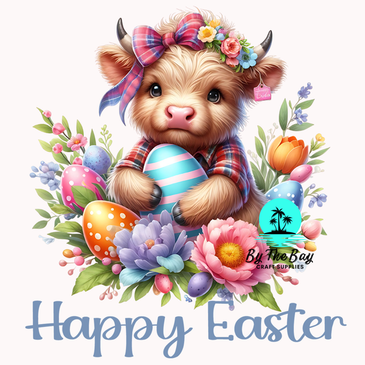 Floral Easter Highland Cow with Easter Egg UV Decal