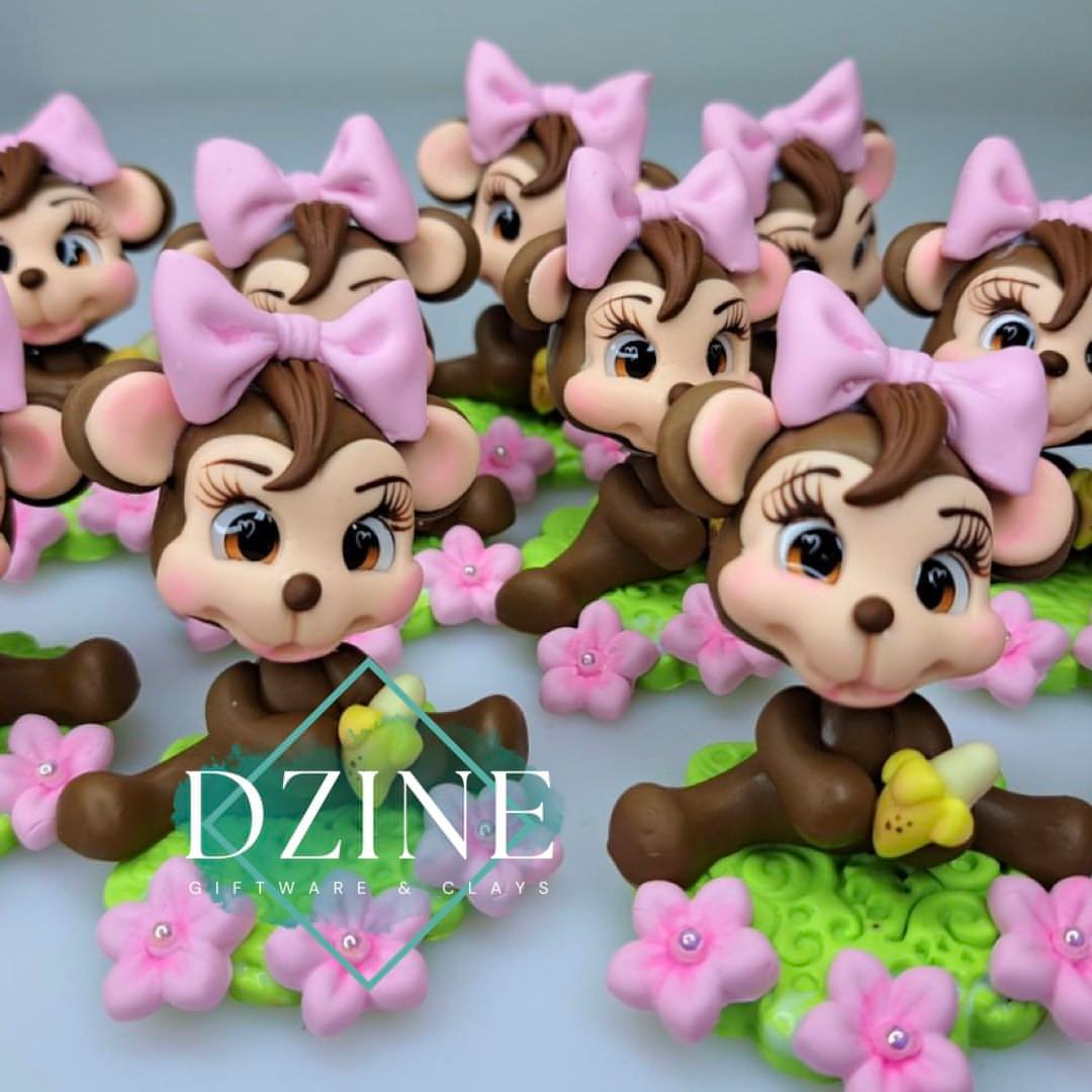 Monkey with pink bow cake topper (5-6cm)