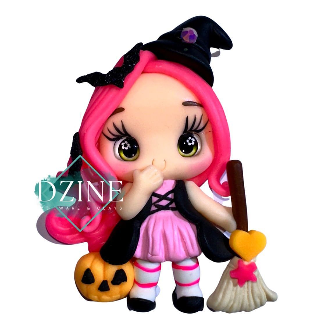 Witch with pink hair & broom