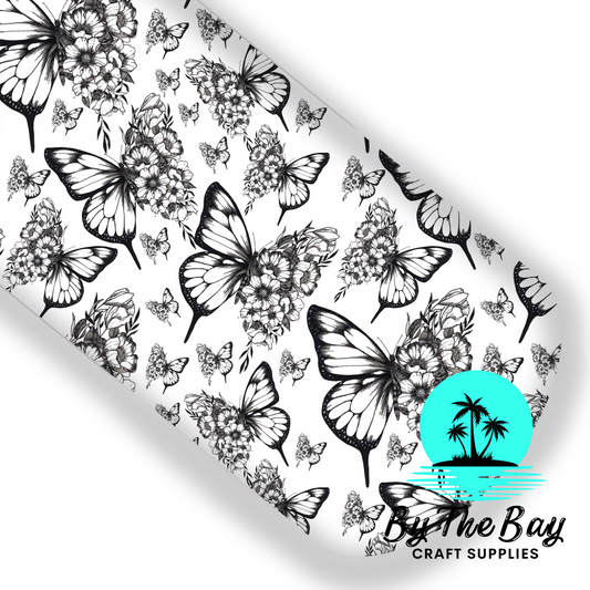 Black and white butterfly Faux Leatherette