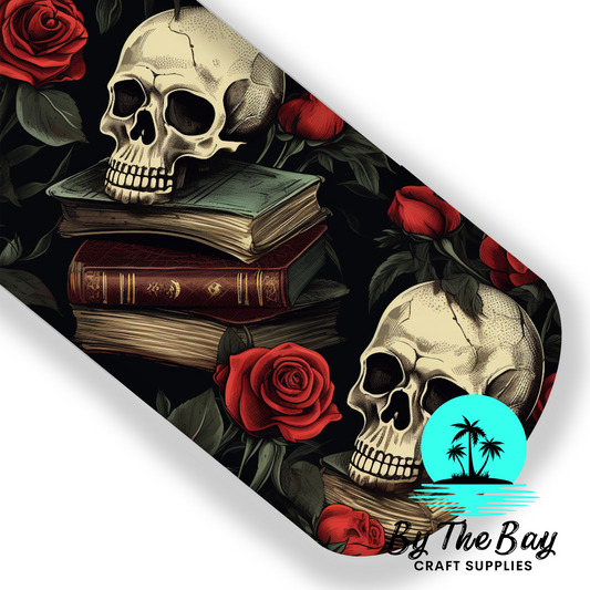 Red roses skull and books