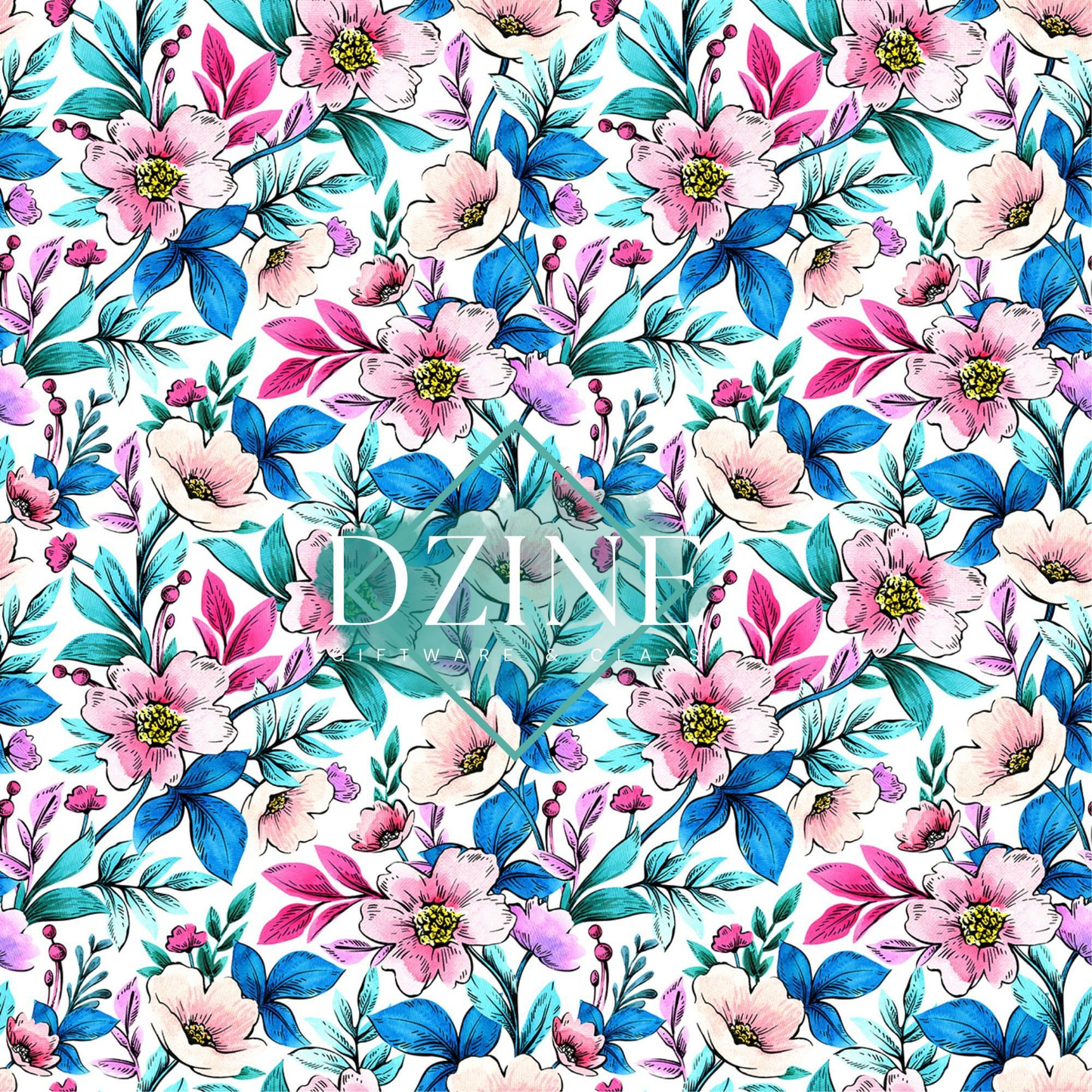 Flowers blue & pink Faux Leather