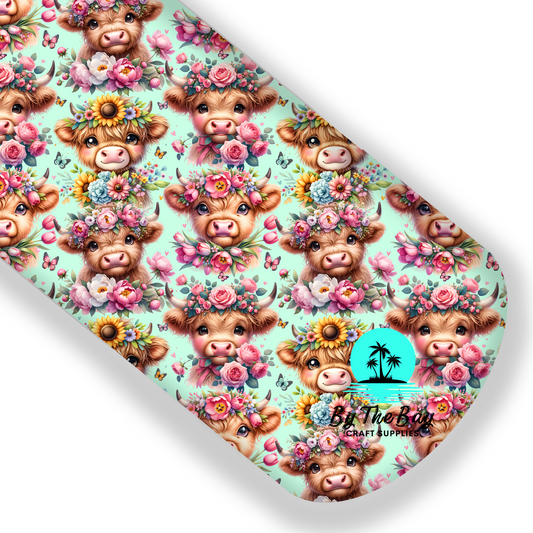 Mint - Floral Baby Highland Cows Leatherette
