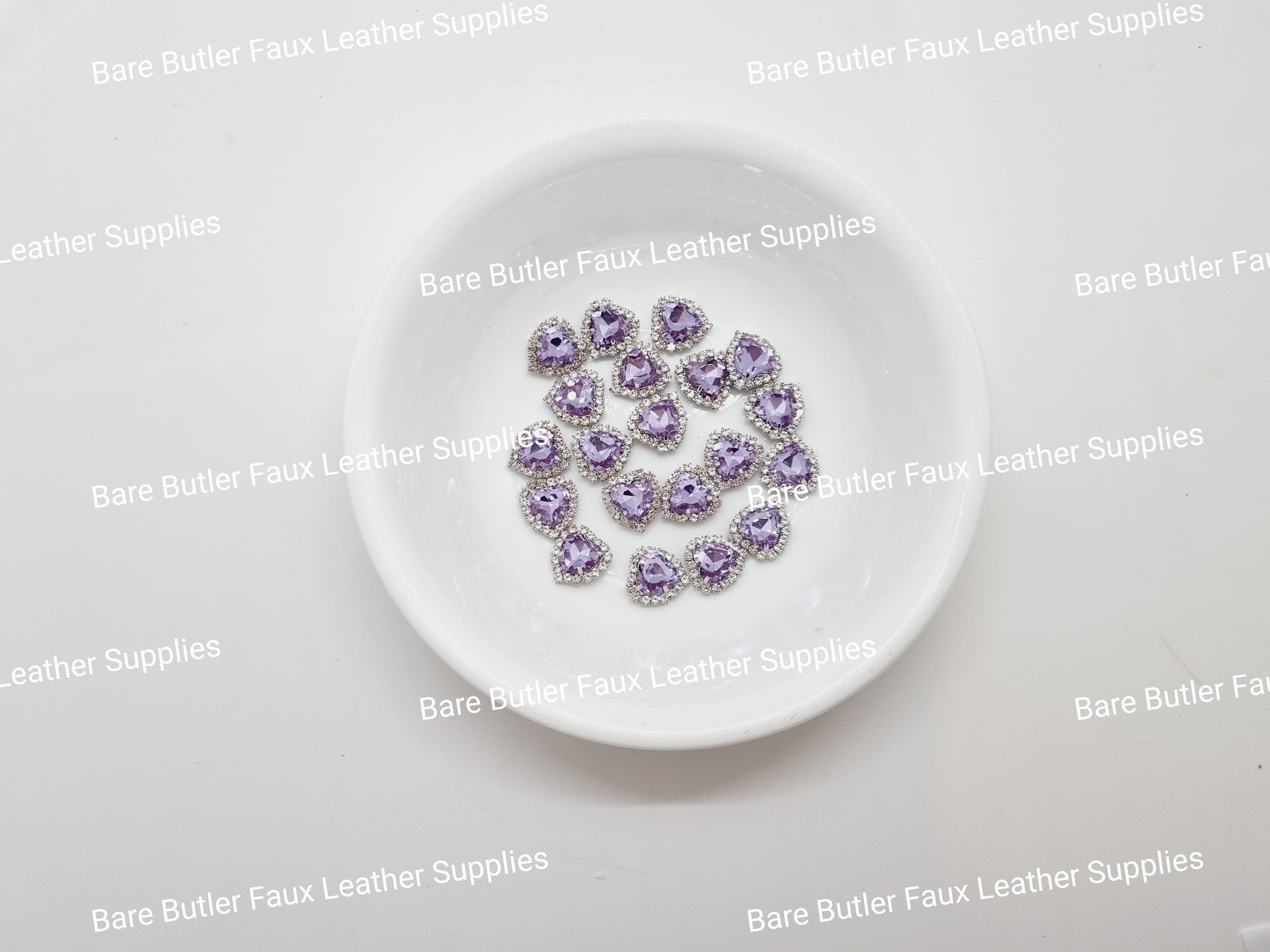 Mini Rhinestone Heart Violet - Bare Butler Faux Leather Supplies 