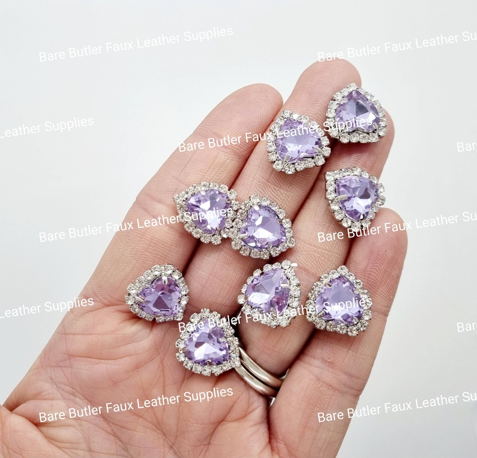 Mini Rhinestone Heart Violet - Bare Butler Faux Leather Supplies 