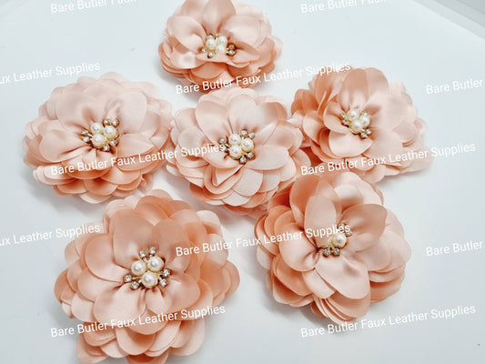 Chiffon Flower with Rhinestone center - Peach - Bare Butler Faux Leather Supplies 