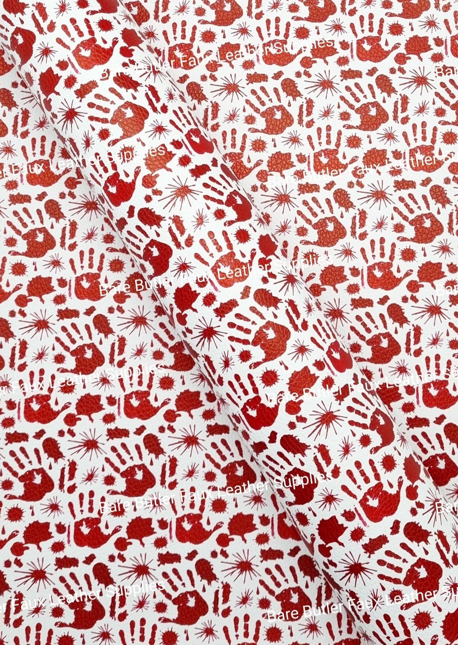 Bloody Hand Prints Litchi - Bare Butler Faux Leather Supplies 