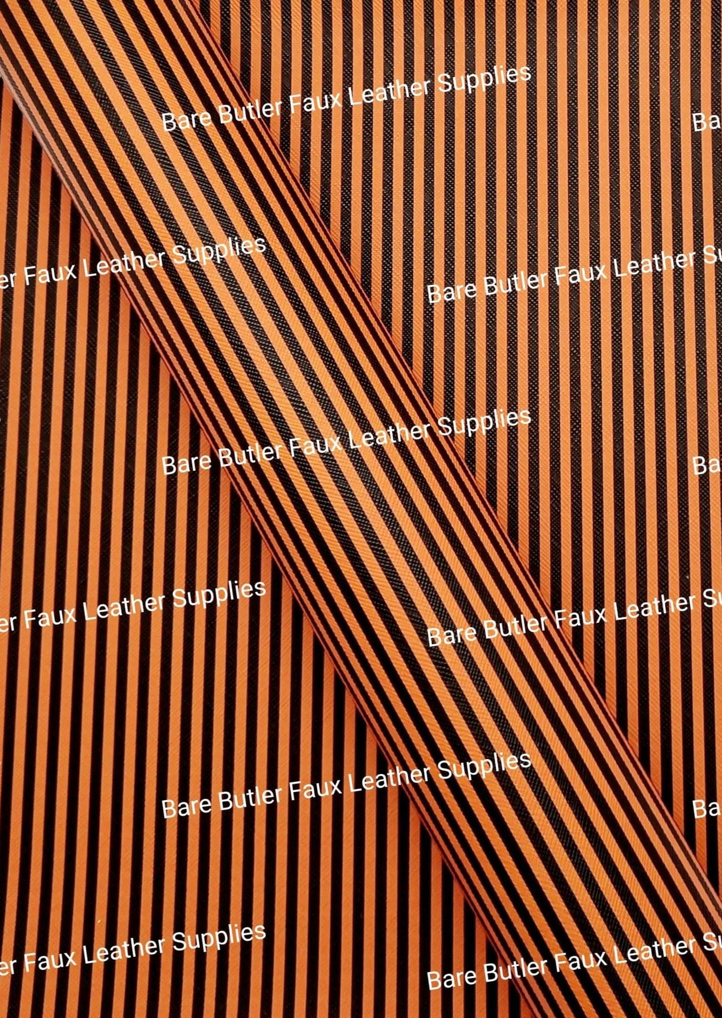 Black & Orange Stripes Faux Leather - Bare Butler Faux Leather Supplies 