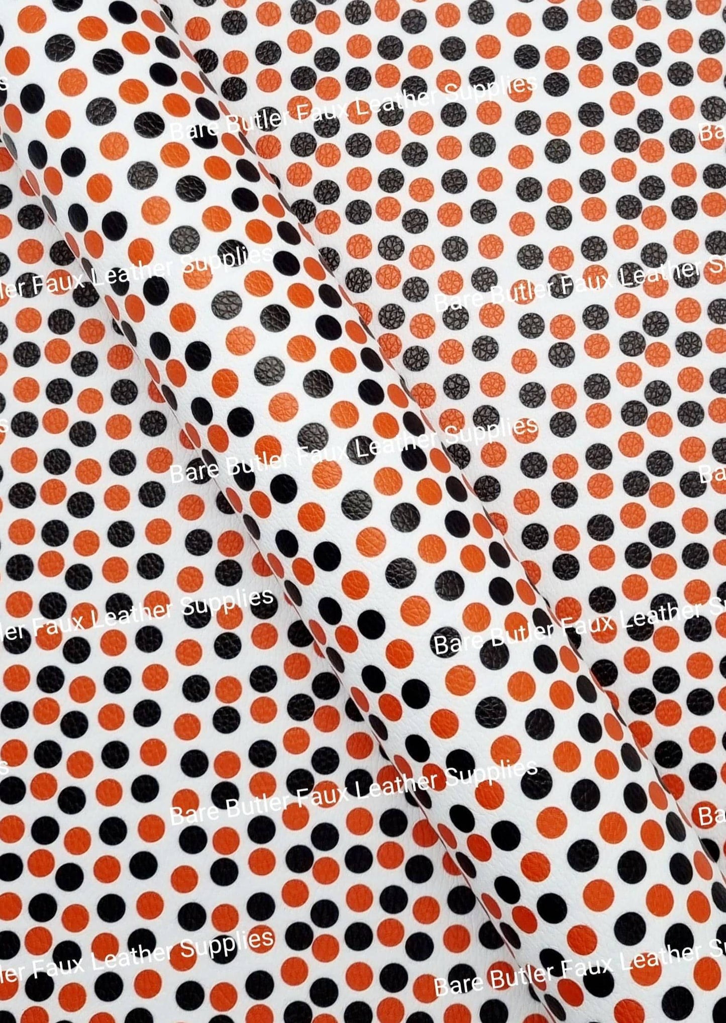 Black & Orange Spots Litchi - Bare Butler Faux Leather Supplies 