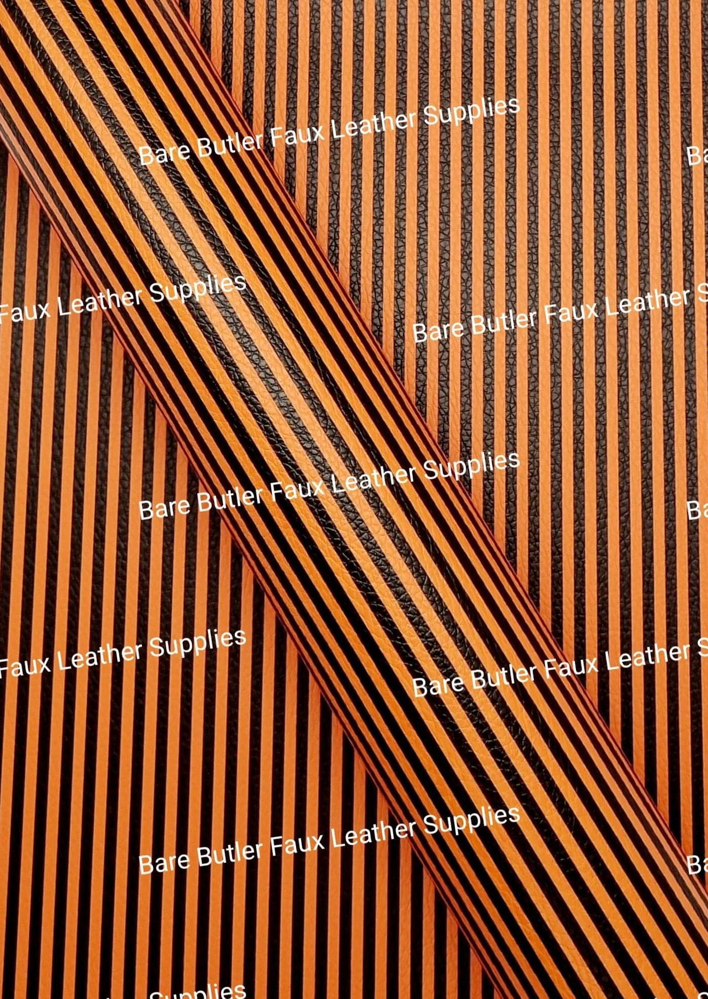 Black & Orange Stripes Litchi - Bare Butler Faux Leather Supplies 