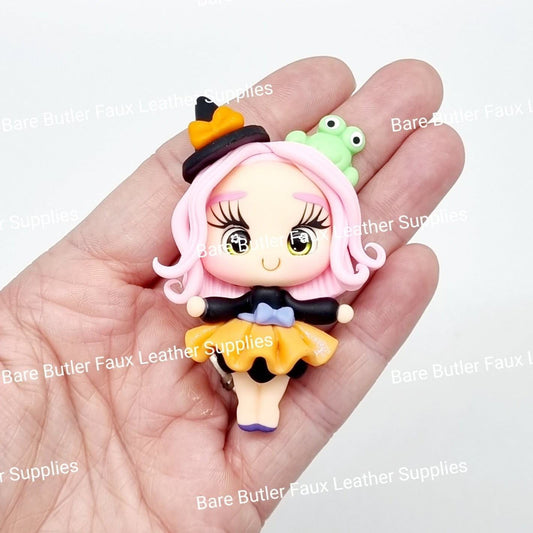 Cute Witch Pink Hair with Frog - Bare Butler Faux Leather Supplies 