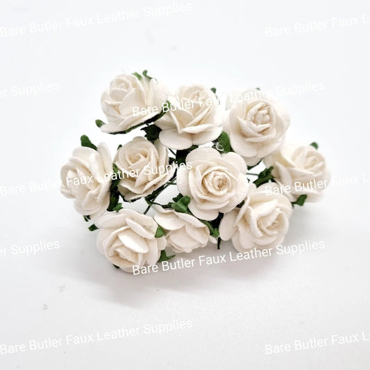 Mini Roses White 5 Pack - Embelishment, Flower, Mulburry, mullberry, pink, rose - Bare Butler Faux Leather Supplies 