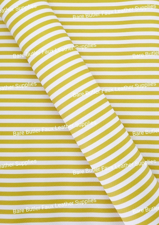 Bright Strip Yellow Faux Leather - bright, Faux, Faux Leather, Leather, leatherette, stripe - Bare Butler Faux Leather Supplies 