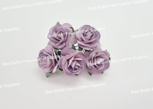Mini Roses Purple 5 Pack - Embelishment, Flower, Mulburry, mullberry, pink, rose - Bare Butler Faux Leather Supplies 