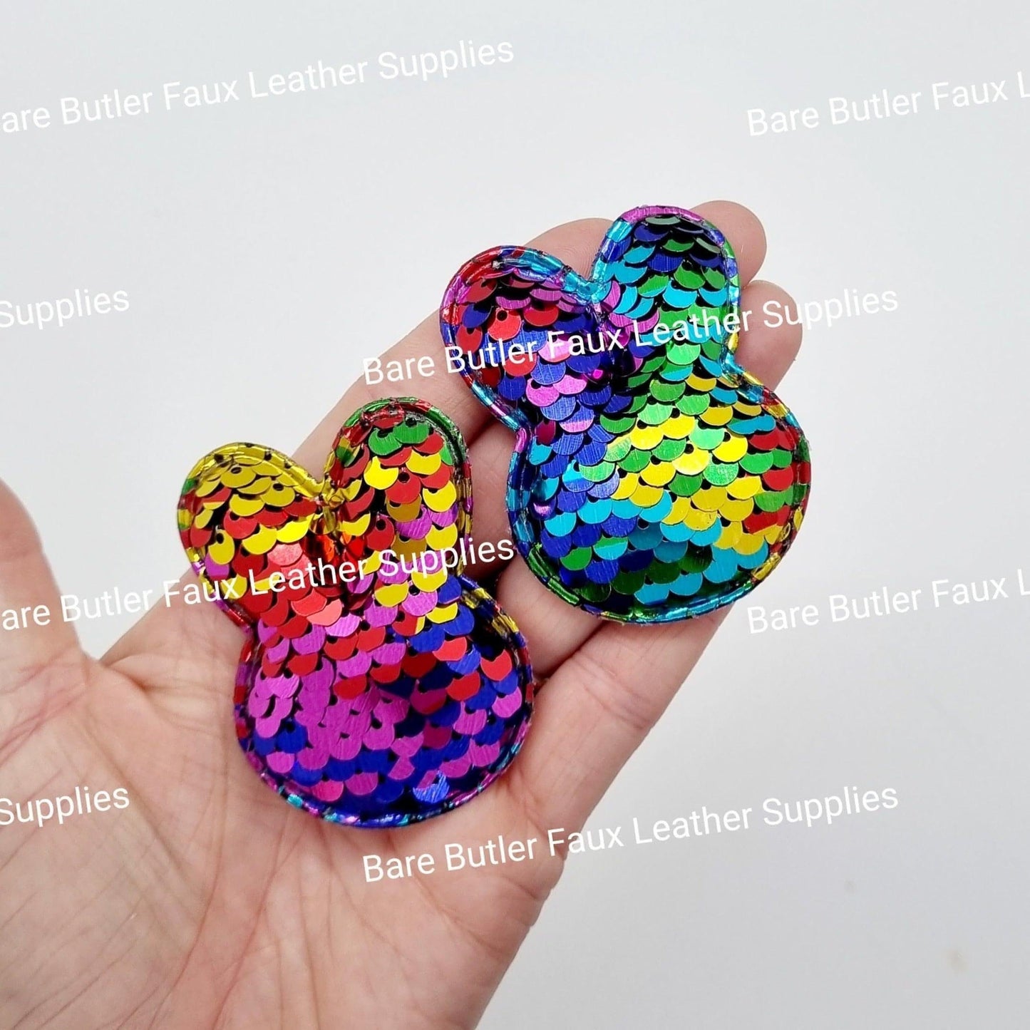 Sequin Bunny Appliques Rainbow - Easter, Embelishment, rabbit - Bare Butler Faux Leather Supplies 