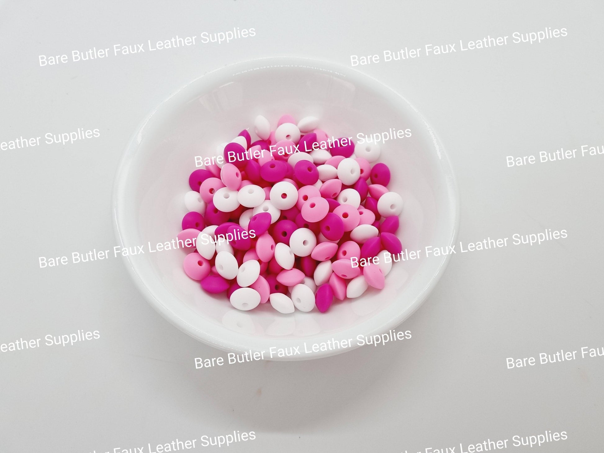 15 mm Silicone Lentil Beads Pink & White Mix - 20 pack -  - Bare Butler Faux Leather Supplies 