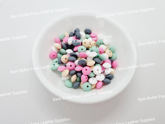 15 mm Silicone Lentil Beads licorice allsorts - 20 pack -  - Bare Butler Faux Leather Supplies 