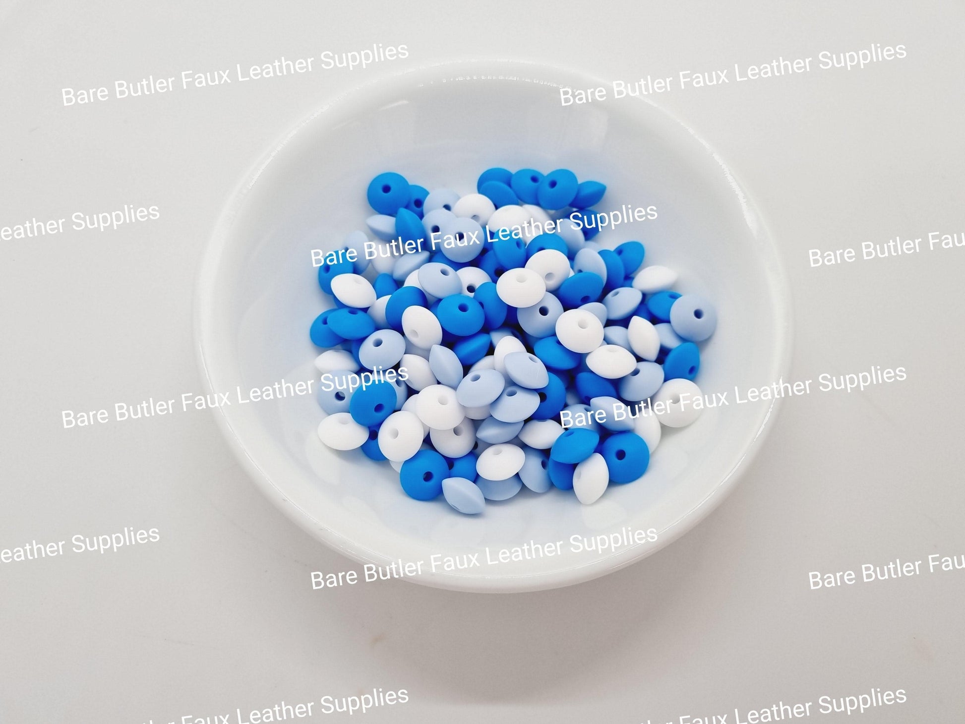 15 mm Silicone Lentil Beads Blue & White Mix - 20 pack -  - Bare Butler Faux Leather Supplies 