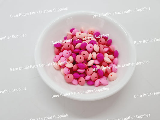 15 mm Silicone Lentil Beads Pink & Peach Mix - 20 pack -  - Bare Butler Faux Leather Supplies 