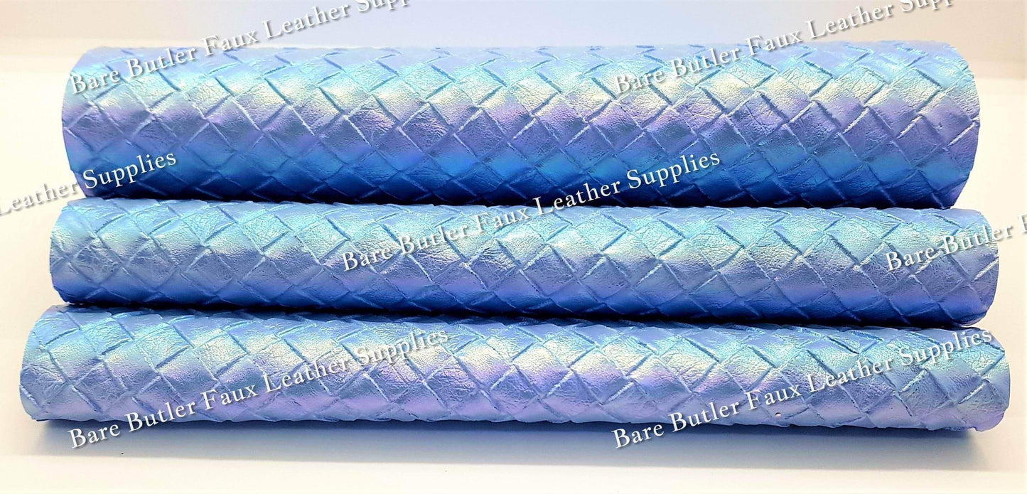 Basket Weave Metallic Blue - Basket, Faux, Faux Leather, Leather, leatherette, pattern, weave - Bare Butler Faux Leather Supplies 