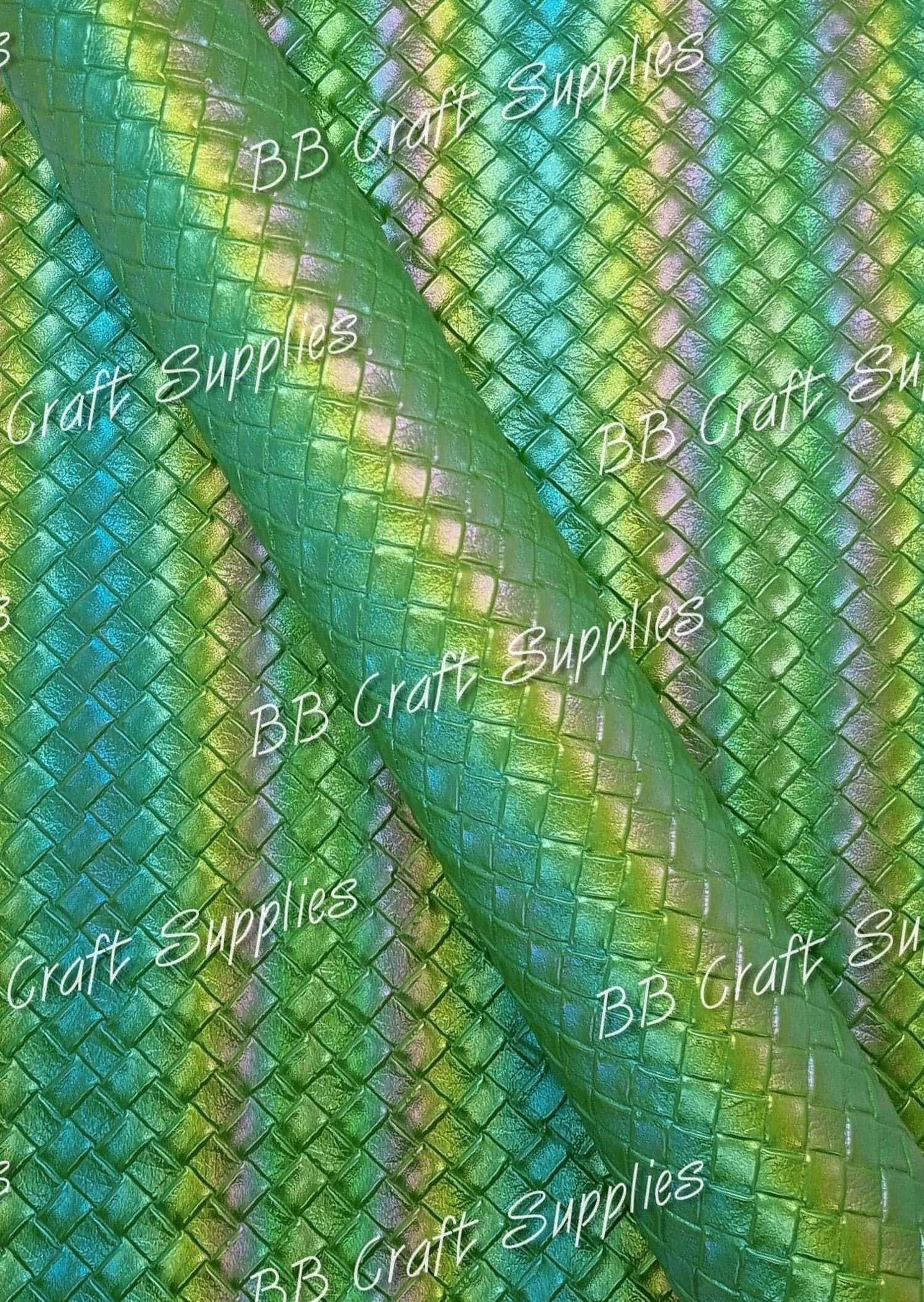 Basket Weave Metallic Green - Basket, Faux, Faux Leather, Leather, leatherette, pattern, weave - Bare Butler Faux Leather Supplies 