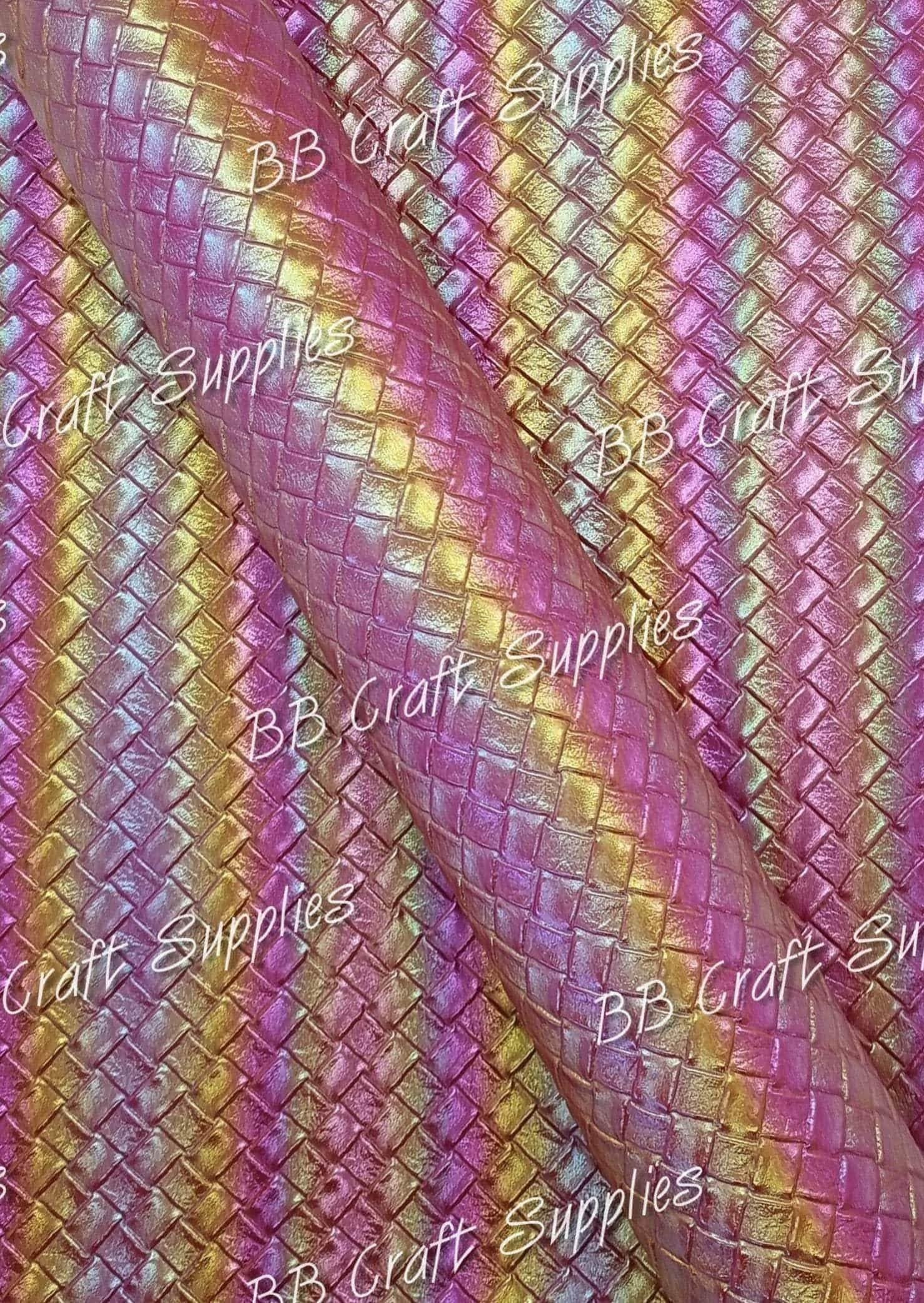 Basket Weave Metallic Pink - Basket, Faux, Faux Leather, Leather, leatherette, pattern, weave - Bare Butler Faux Leather Supplies 