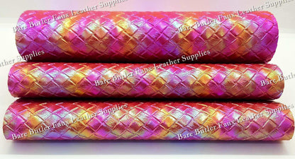 Basket Weave Metallic Pink - Basket, Faux, Faux Leather, Leather, leatherette, pattern, weave - Bare Butler Faux Leather Supplies 