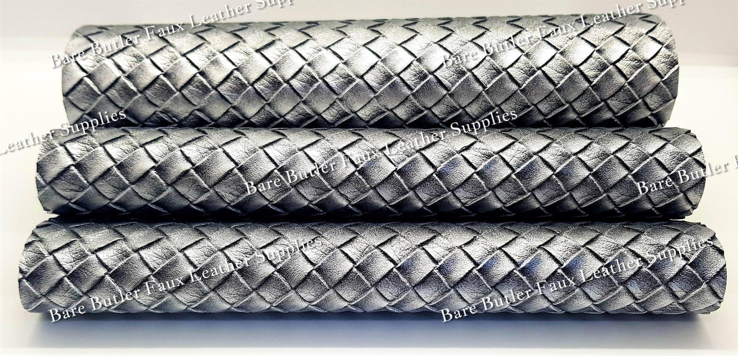 Basket weave Silver - Faux, Faux Leather, Floral, Glitter - Bare Butler Faux Leather Supplies 