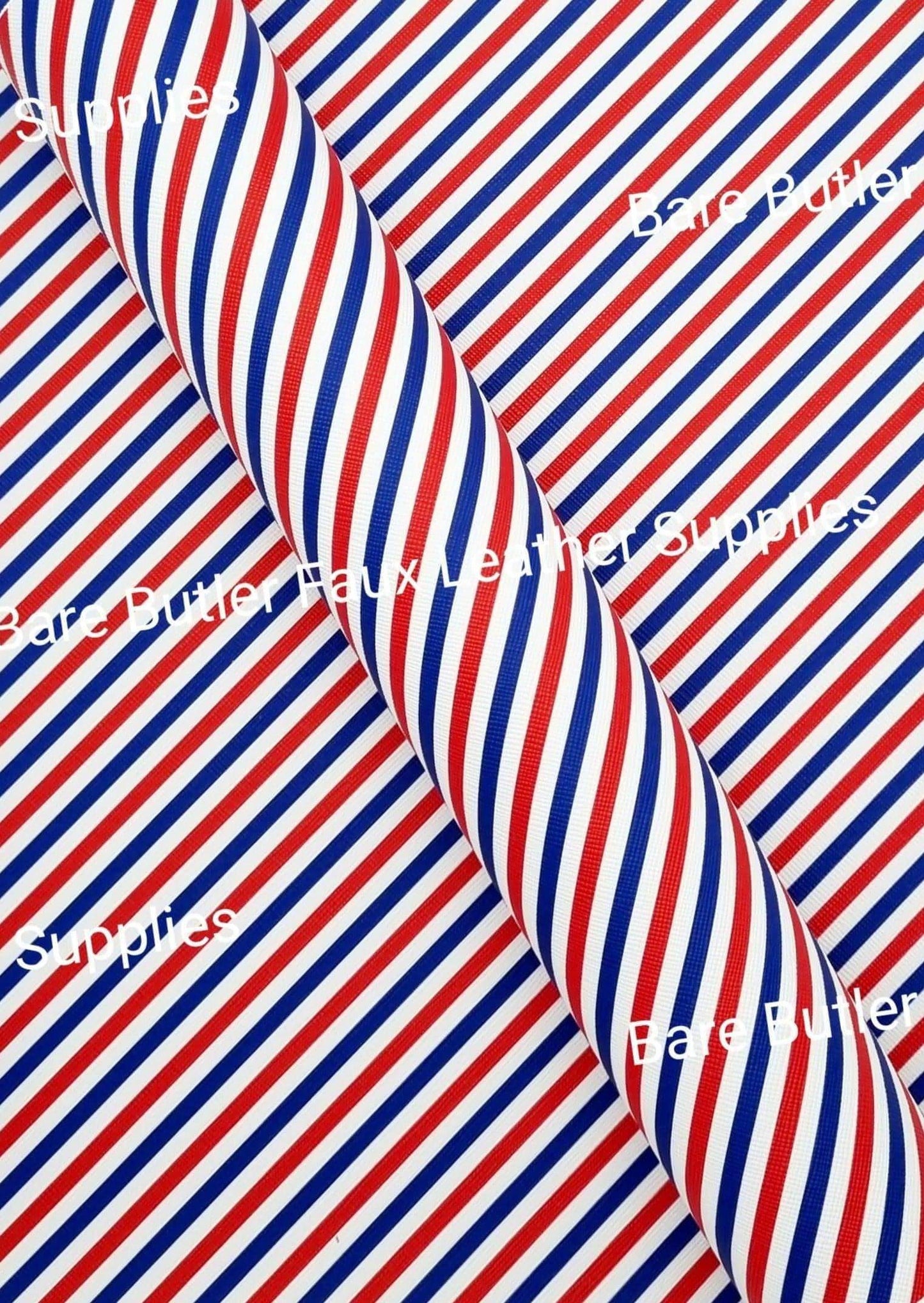Blue & Red Diagonal Stripe Faux Leather - Fabric, Faux, Faux Leather, Leather, leatherette, Litchi - Bare Butler Faux Leather Supplies 