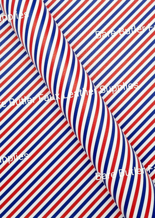 Blue & Red Diagonal Stripe Litchi - Fabric, Faux, Faux Leather, Leather, leatherette, Litchi - Bare Butler Faux Leather Supplies 