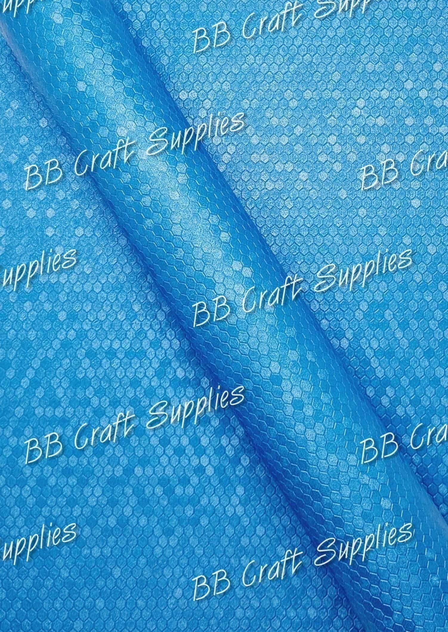 Blue Embossed Honeycomb - embossed, Faux, Faux Leather, Honeycomb, Leather, leatherette, metallic, shimmer, shine - Bare Butler Faux Leather Supplies 