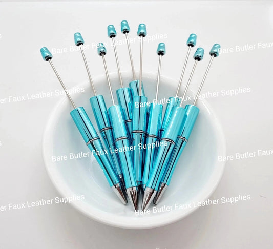 Blue Metallic Bead Pen Blanks 2 pack -  - Bare Butler Faux Leather Supplies 