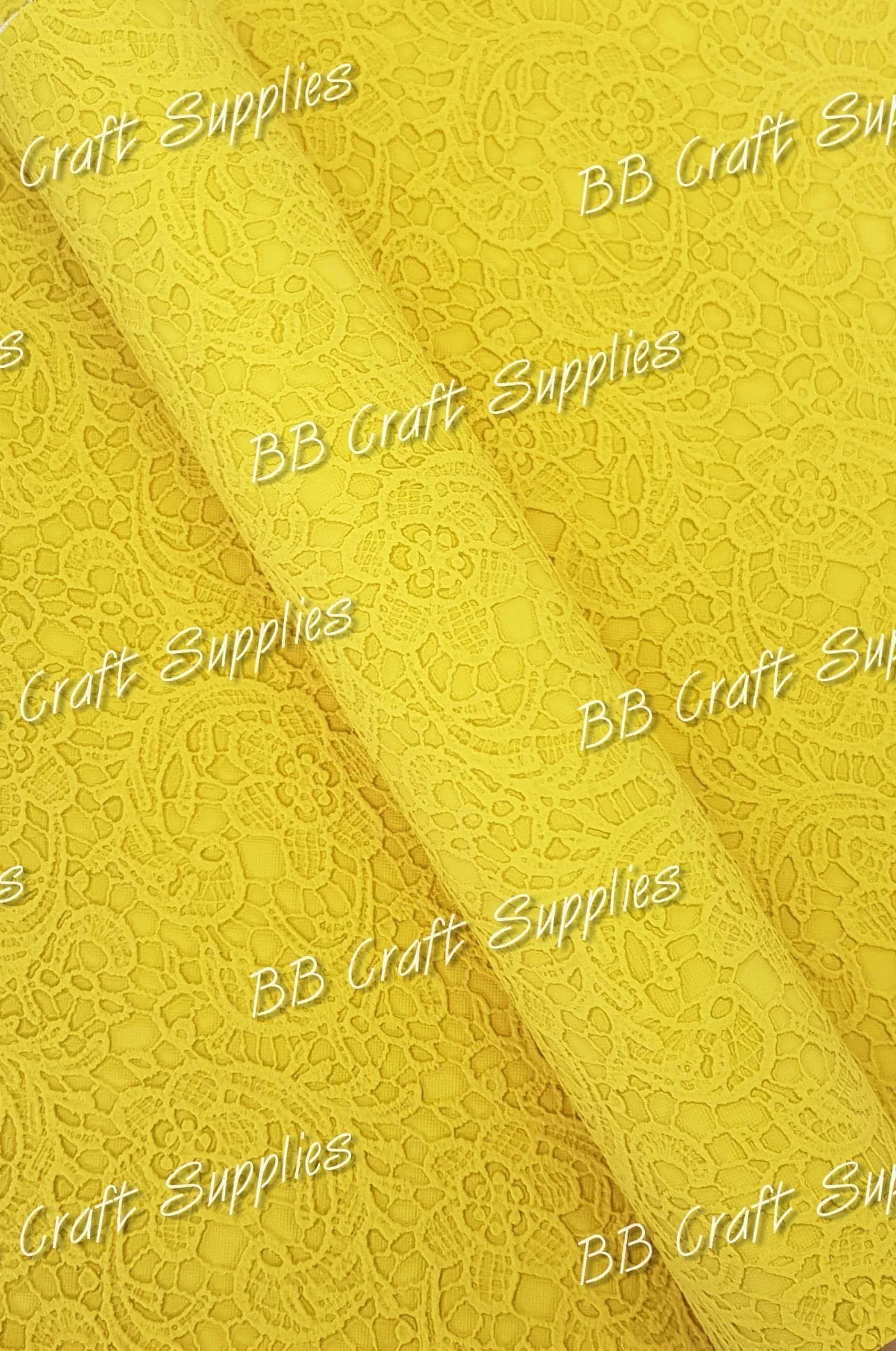 Butter Soft Embossed Lace Yellow - butter, Embossed, Faux, Faux Leather, Lace, Leather, leatherette, soft, Whats new, Yellow - Bare Butler Faux Leather Supplies 