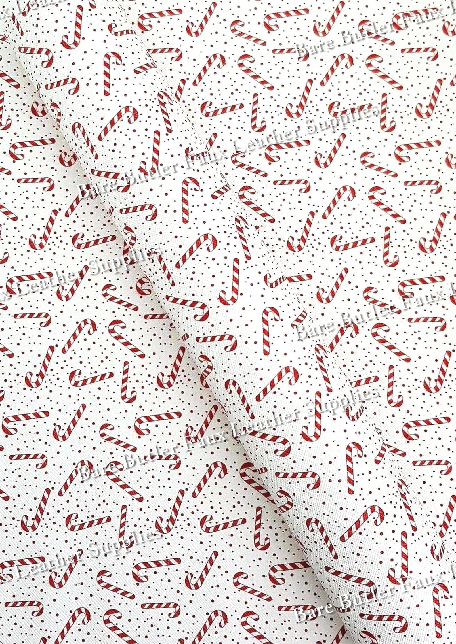 Candy Canes Faux Leather - candy cane, Candy Canes, chimney, christmas, Faux, Faux Leather, Leather, leatherette - Bare Butler Faux Leather Supplies 
