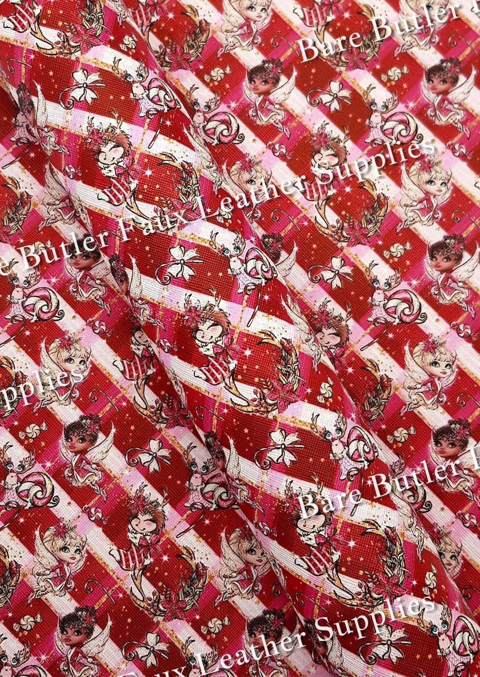 Christmas - Christmas Fairies Red - Christmas, Fairies, Faux, Faux Leather, Leather, leatherette, RED - Bare Butler Faux Leather Supplies 